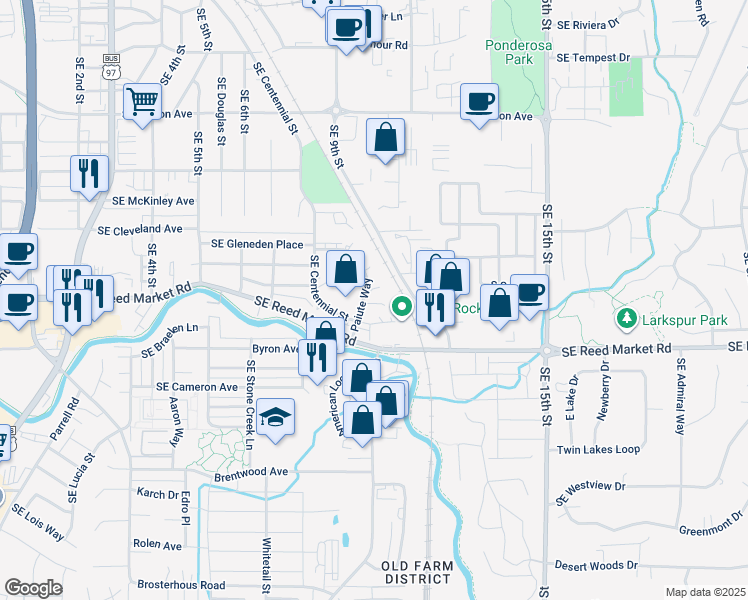 map of restaurants, bars, coffee shops, grocery stores, and more near 1170 Southeast Centennial Court in Bend