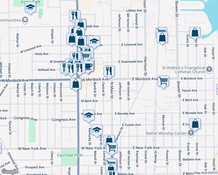 map of restaurants, bars, coffee shops, grocery stores, and more near 1713 North Main Street in Oshkosh