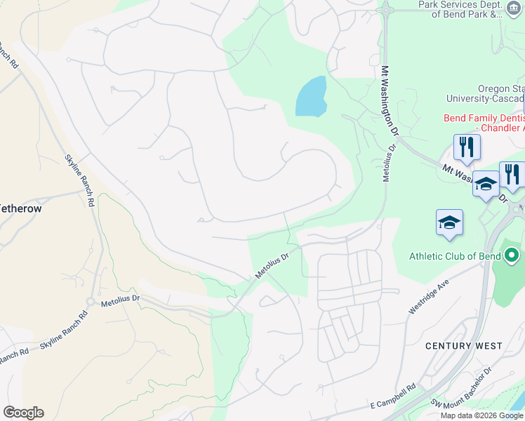 map of restaurants, bars, coffee shops, grocery stores, and more near 61488 Tam McArthur Loop in Bend