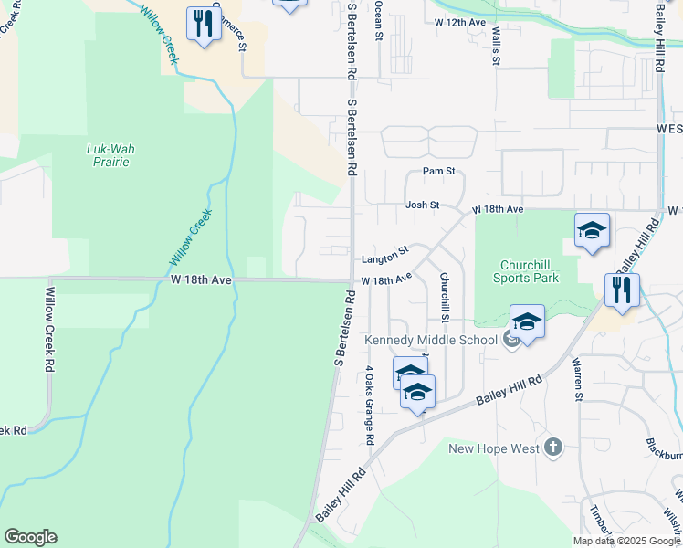 map of restaurants, bars, coffee shops, grocery stores, and more near 1790 South Bertelsen Road in Eugene