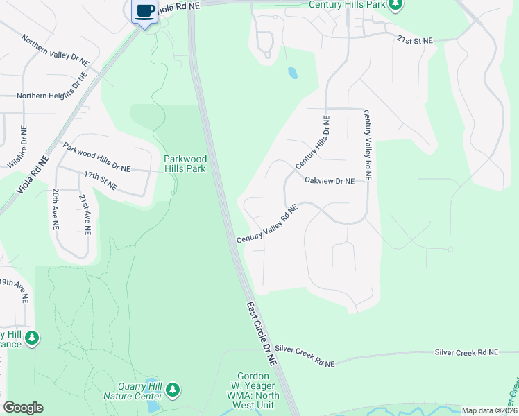map of restaurants, bars, coffee shops, grocery stores, and more near 1616 Century Ridge Lane Northeast in Rochester