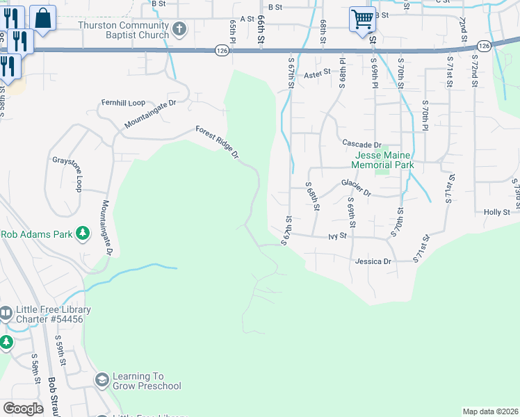 map of restaurants, bars, coffee shops, grocery stores, and more near 6684 Forest Ridge Drive in Springfield