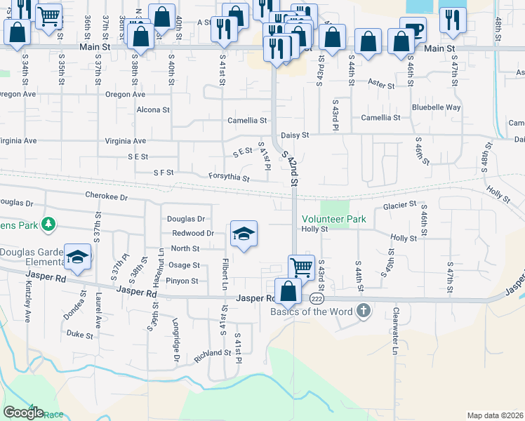 map of restaurants, bars, coffee shops, grocery stores, and more near 4161 Glacier View Drive in Springfield