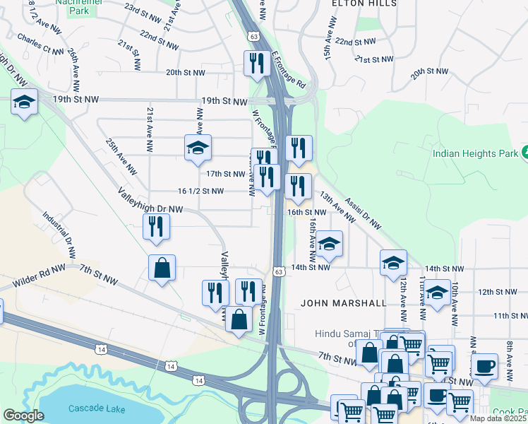 map of restaurants, bars, coffee shops, grocery stores, and more near 1515 U.S. 52 in Rochester