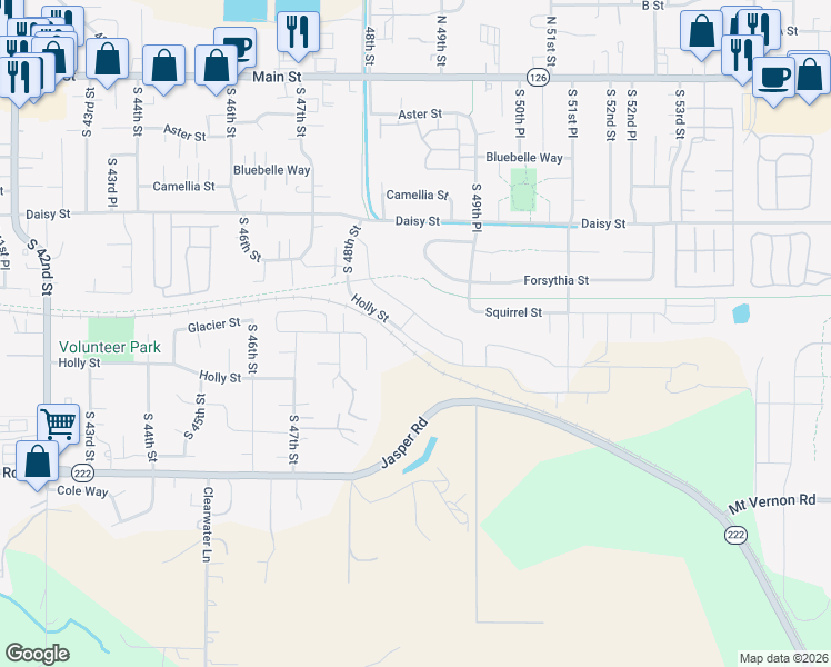 map of restaurants, bars, coffee shops, grocery stores, and more near 4916 Holly Street in Springfield