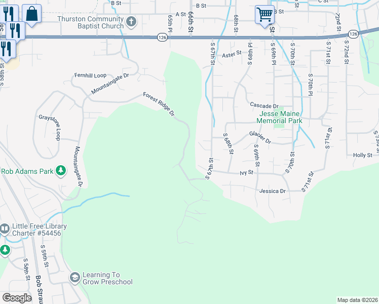 map of restaurants, bars, coffee shops, grocery stores, and more near 6684 Forest Ridge Drive in Springfield