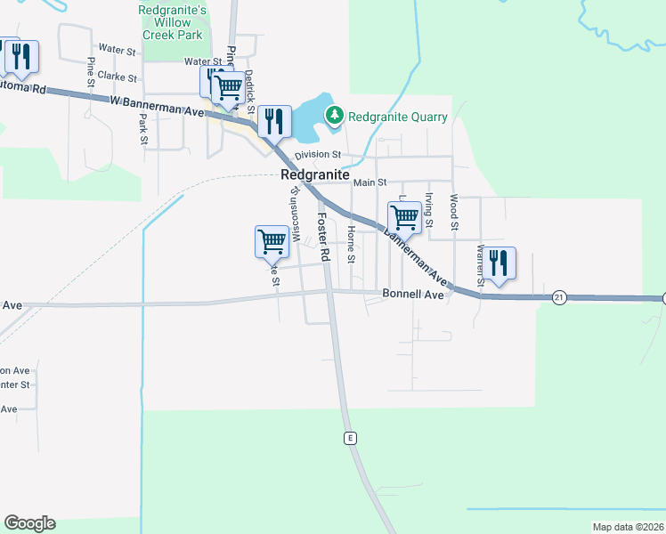 map of restaurants, bars, coffee shops, grocery stores, and more near 520 Horne Street in Redgranite