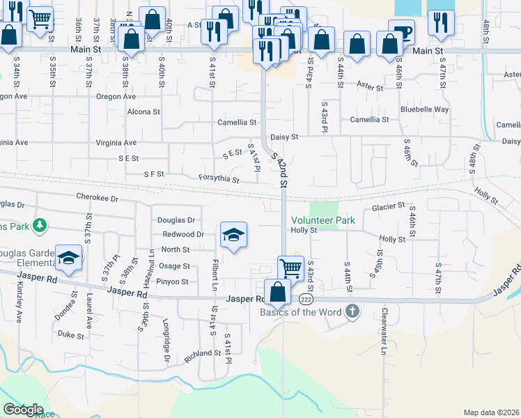 map of restaurants, bars, coffee shops, grocery stores, and more near 4161 Glacier View Drive in Springfield