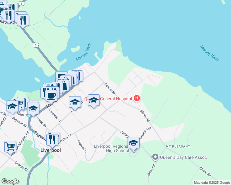 map of restaurants, bars, coffee shops, grocery stores, and more near 103 School Street in Hunts Point