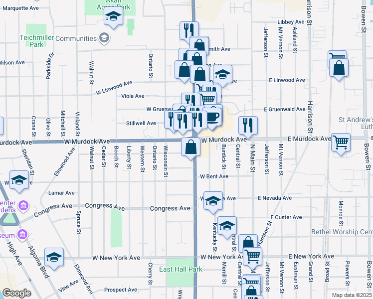 map of restaurants, bars, coffee shops, grocery stores, and more near 415 Hobbs Avenue in Oshkosh