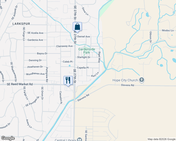 map of restaurants, bars, coffee shops, grocery stores, and more near 61637 Vega Street in Bend