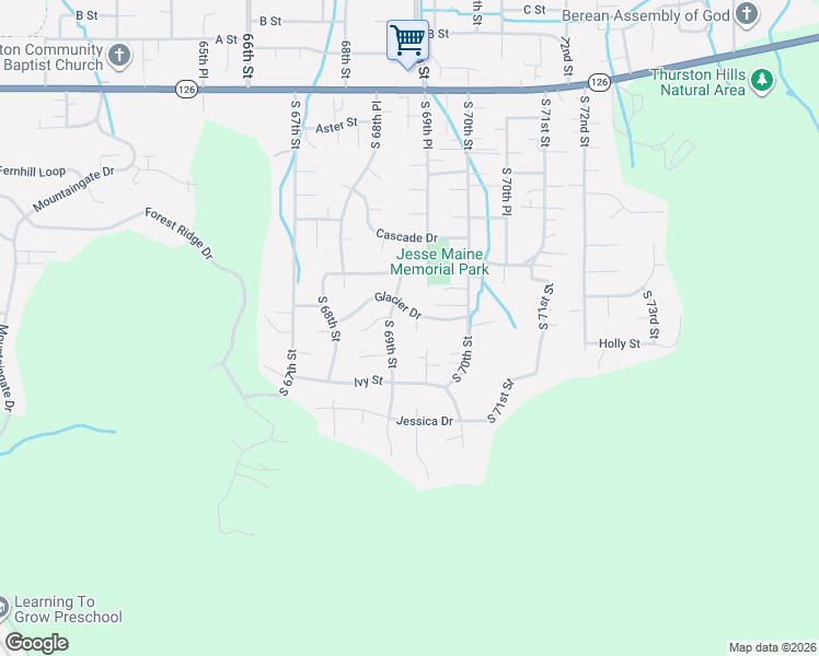 map of restaurants, bars, coffee shops, grocery stores, and more near 6951 Glacier Drive in Springfield