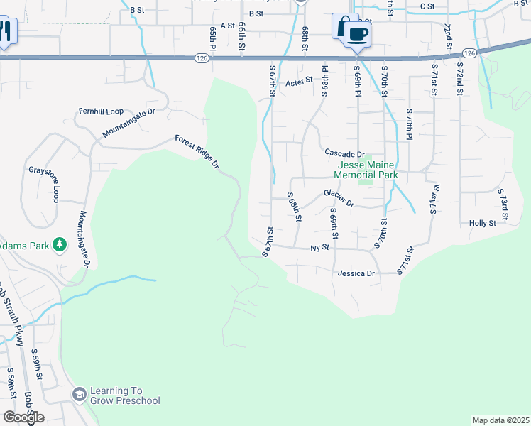 map of restaurants, bars, coffee shops, grocery stores, and more near 878 South 67th Street in Springfield