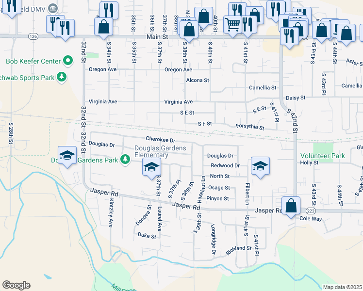 map of restaurants, bars, coffee shops, grocery stores, and more near 826 South 38th Street in Springfield