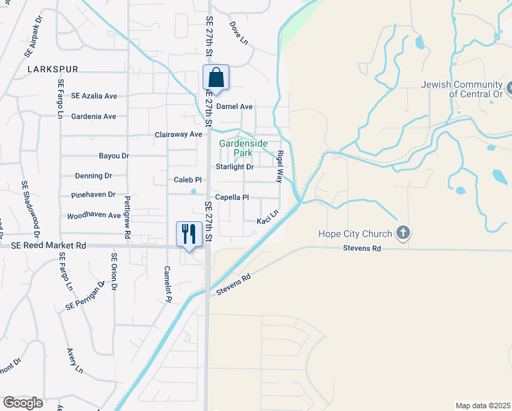 map of restaurants, bars, coffee shops, grocery stores, and more near 61644 Gemini Way in Bend
