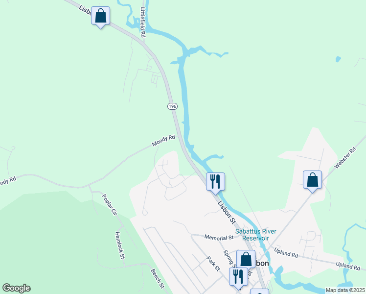 map of restaurants, bars, coffee shops, grocery stores, and more near Maine 196 in Lisbon