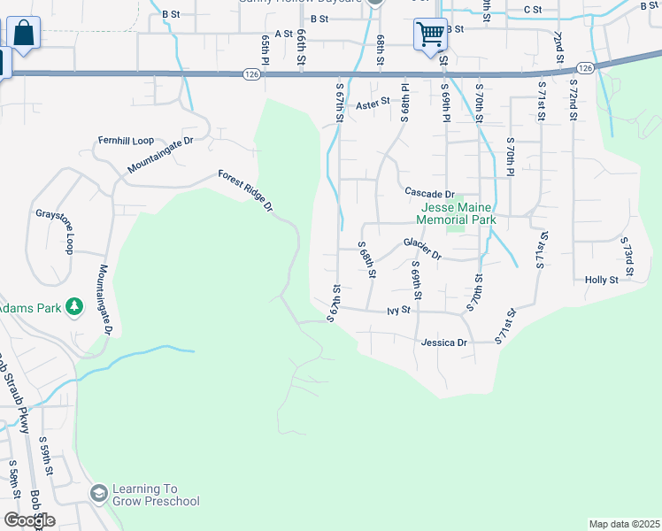 map of restaurants, bars, coffee shops, grocery stores, and more near 878 South 67th Street in Springfield