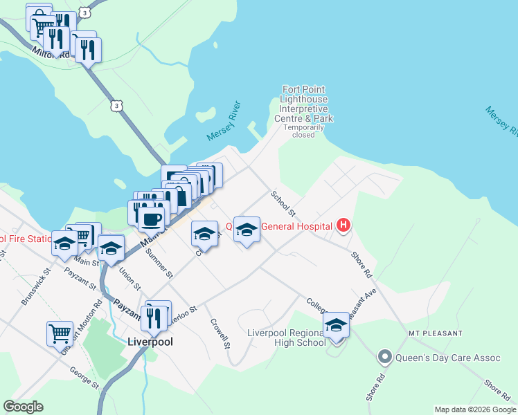 map of restaurants, bars, coffee shops, grocery stores, and more near 103 Church Street in Liverpool