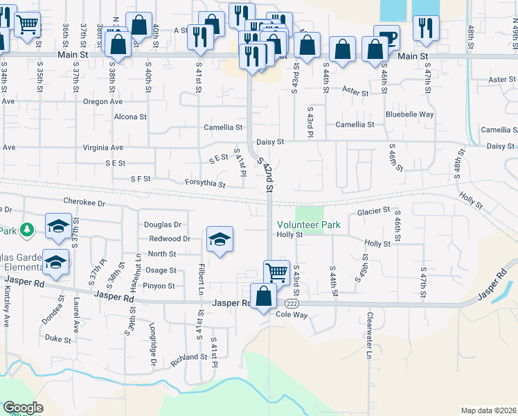 map of restaurants, bars, coffee shops, grocery stores, and more near 4191 Glacier View Drive in Springfield