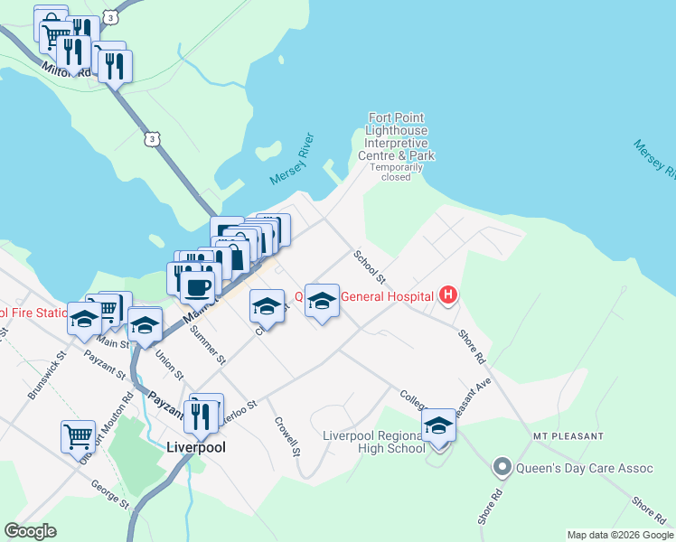 map of restaurants, bars, coffee shops, grocery stores, and more near 103 Church Street in Liverpool
