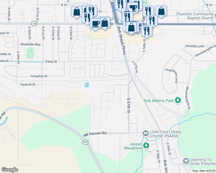 map of restaurants, bars, coffee shops, grocery stores, and more near 5480 Ivy Street in Springfield