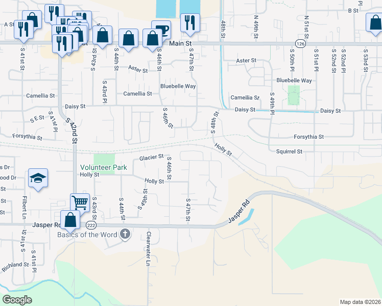 map of restaurants, bars, coffee shops, grocery stores, and more near 4723 Rocky Road in Springfield