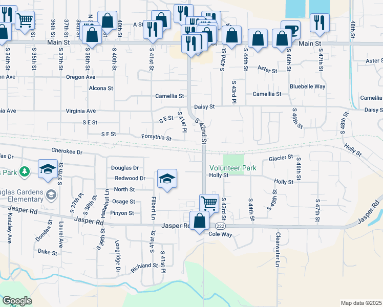 map of restaurants, bars, coffee shops, grocery stores, and more near 4191 Glacier View Drive in Springfield