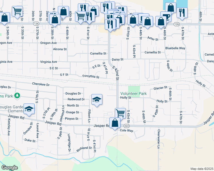 map of restaurants, bars, coffee shops, grocery stores, and more near 4161 Glacier View Drive in Springfield