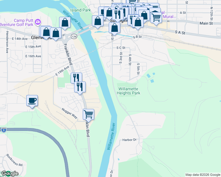 map of restaurants, bars, coffee shops, grocery stores, and more near 722-1316 South 2nd Street in Springfield