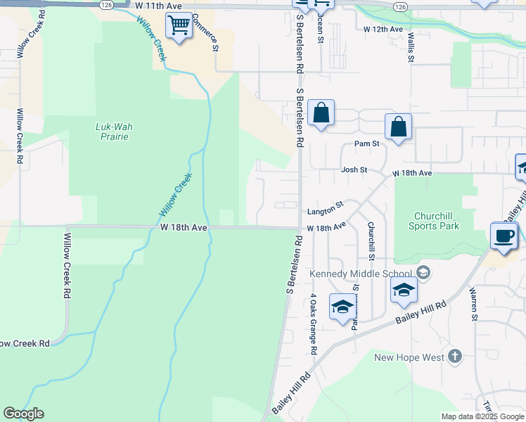 map of restaurants, bars, coffee shops, grocery stores, and more near 4121 W 18th Ave in Eugene
