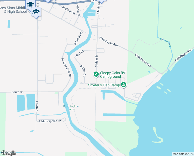 map of restaurants, bars, coffee shops, grocery stores, and more near 830-898 South Main Street in Au Gres