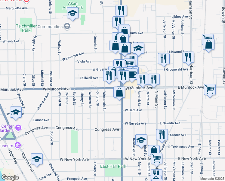 map of restaurants, bars, coffee shops, grocery stores, and more near 415 Hobbs Avenue in Oshkosh