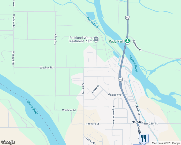 map of restaurants, bars, coffee shops, grocery stores, and more near 2824 Dogwood Avenue in Fruitland