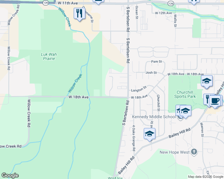 map of restaurants, bars, coffee shops, grocery stores, and more near 4103 West 18th Avenue in Eugene