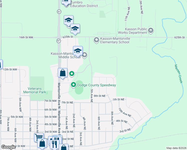 map of restaurants, bars, coffee shops, grocery stores, and more near 907 6th Avenue Northeast in Kasson