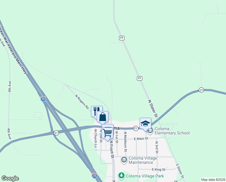map of restaurants, bars, coffee shops, grocery stores, and more near 442 Semrow Road in Coloma