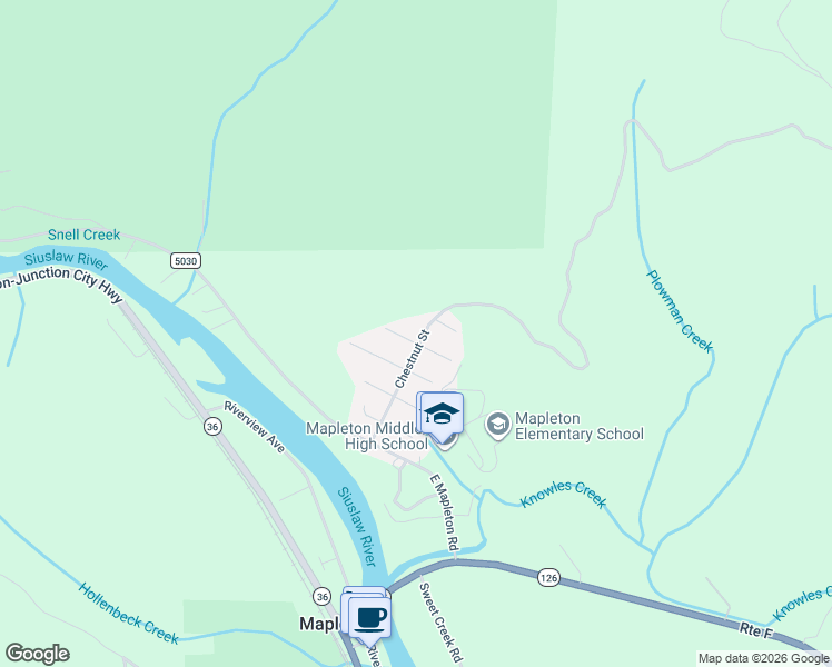 map of restaurants, bars, coffee shops, grocery stores, and more near 88256 Chestnut Street in Mapleton