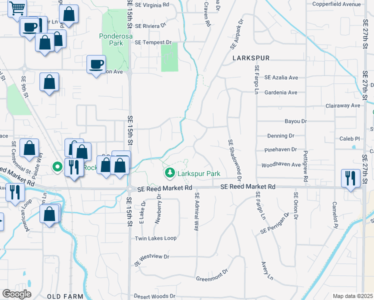 map of restaurants, bars, coffee shops, grocery stores, and more near 1789 Southeast Ironwood Court in Bend