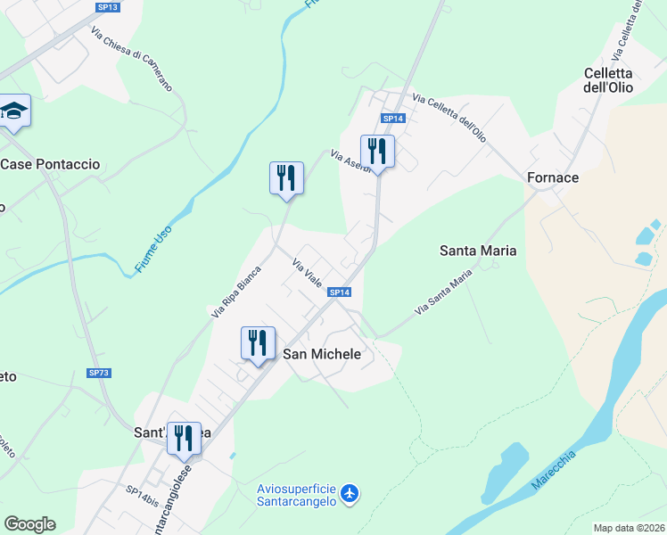 map of restaurants, bars, coffee shops, grocery stores, and more near 10 Via Riccione in San Michele