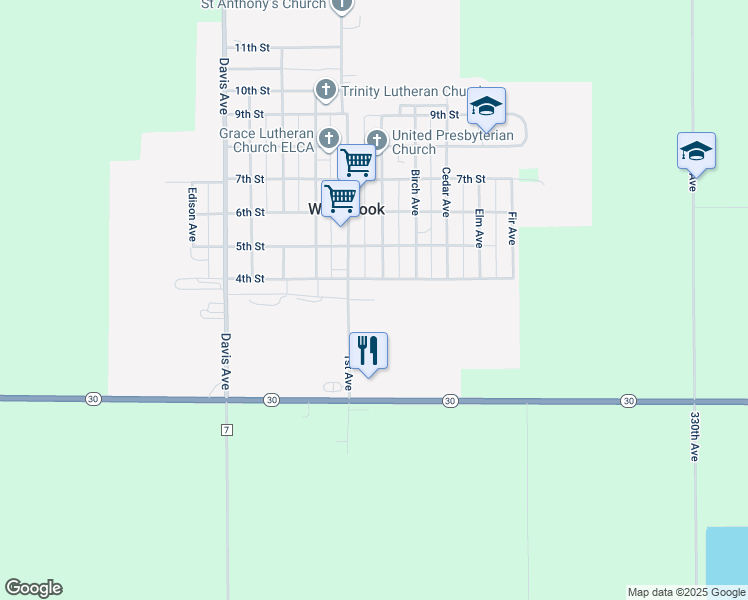 map of restaurants, bars, coffee shops, grocery stores, and more near 1023 3rd Street in Westbrook