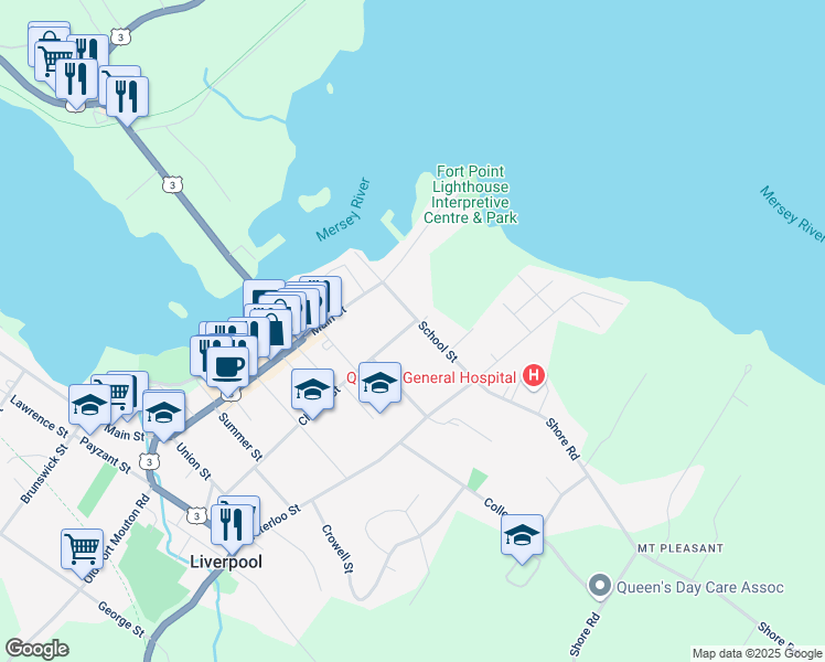 map of restaurants, bars, coffee shops, grocery stores, and more near 85 Church Street in Liverpool
