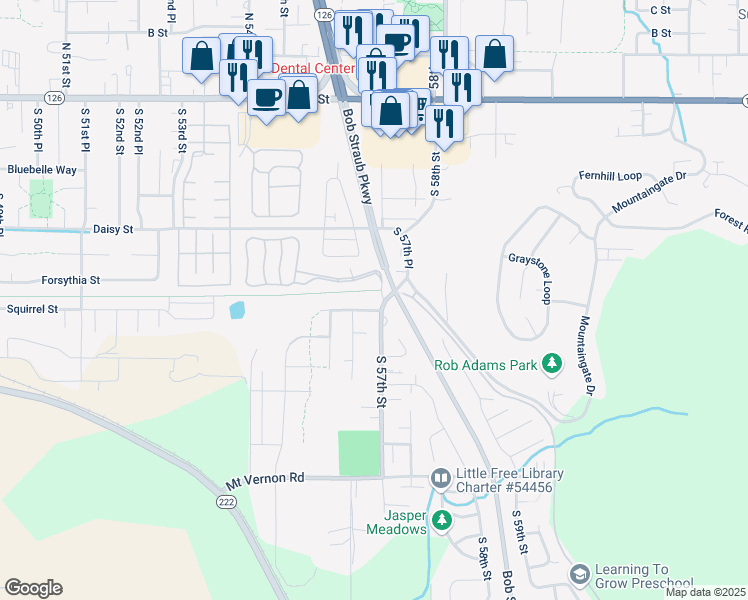 map of restaurants, bars, coffee shops, grocery stores, and more near 796 South 57th Street in Springfield