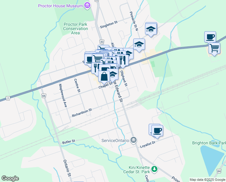 map of restaurants, bars, coffee shops, grocery stores, and more near 59 Prince Edward Street in Brighton