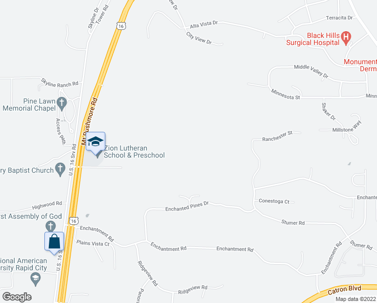 map of restaurants, bars, coffee shops, grocery stores, and more near 4600 U.S. 16 in Rapid City