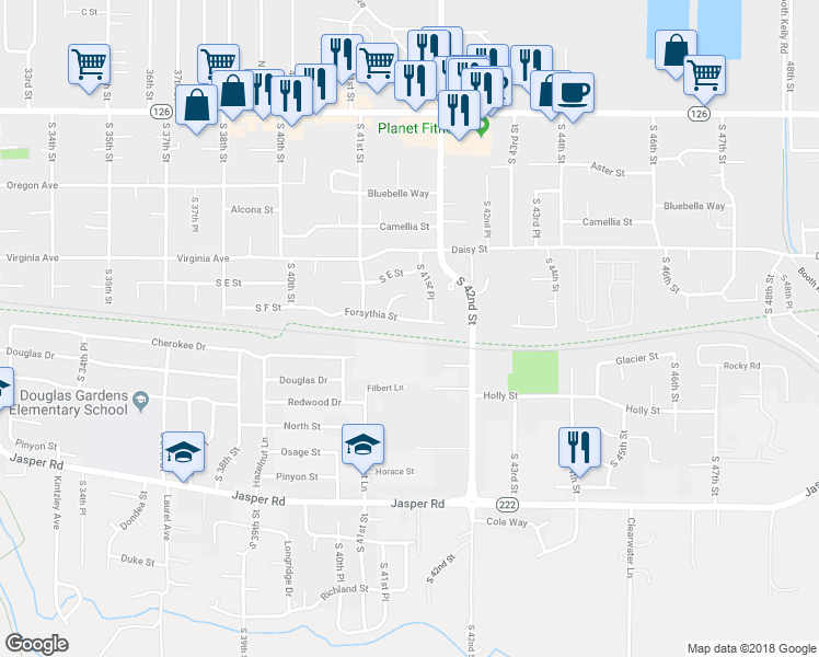 map of restaurants, bars, coffee shops, grocery stores, and more near 692 South 41st Place in Springfield