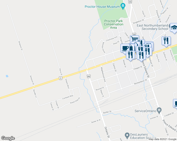 map of restaurants, bars, coffee shops, grocery stores, and more near 165 Main Street in Brighton