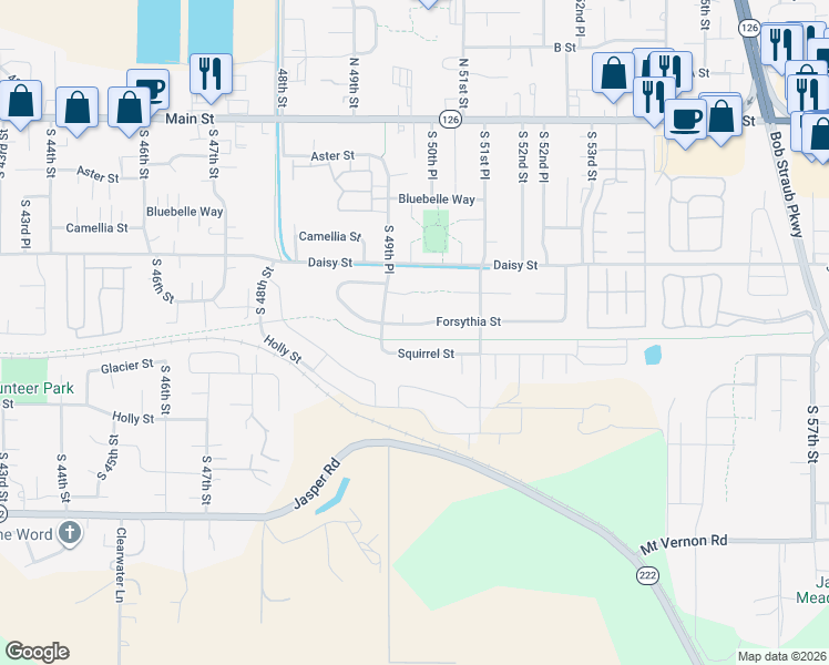 map of restaurants, bars, coffee shops, grocery stores, and more near 4973 Forsythia Street in Springfield