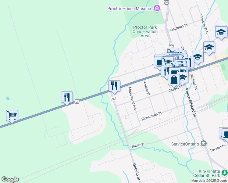 map of restaurants, bars, coffee shops, grocery stores, and more near 165 Main Street in Brighton