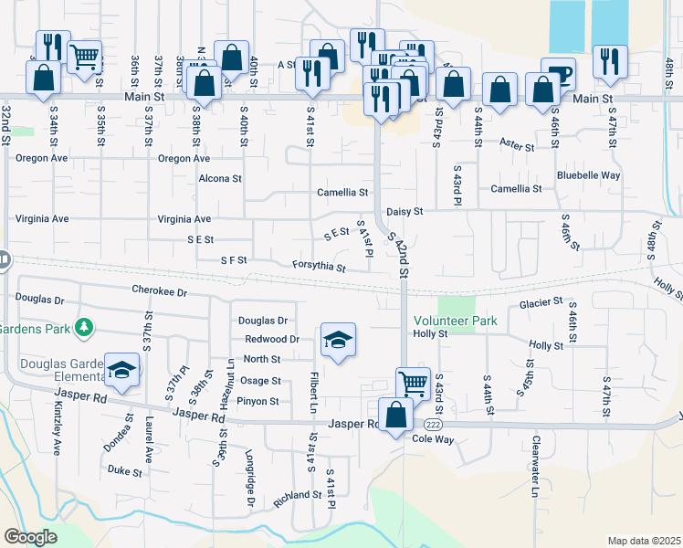 map of restaurants, bars, coffee shops, grocery stores, and more near 4123 Forsythia Street in Springfield