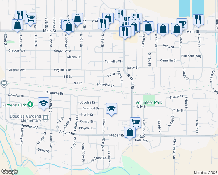 map of restaurants, bars, coffee shops, grocery stores, and more near 4117 Forsythia Street in Springfield